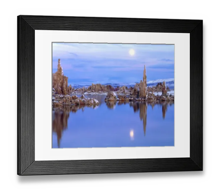 Framed Print : USA; California; Sierra Nevada Mountains. aFull Moon over Tufa Formations on Mono Lake