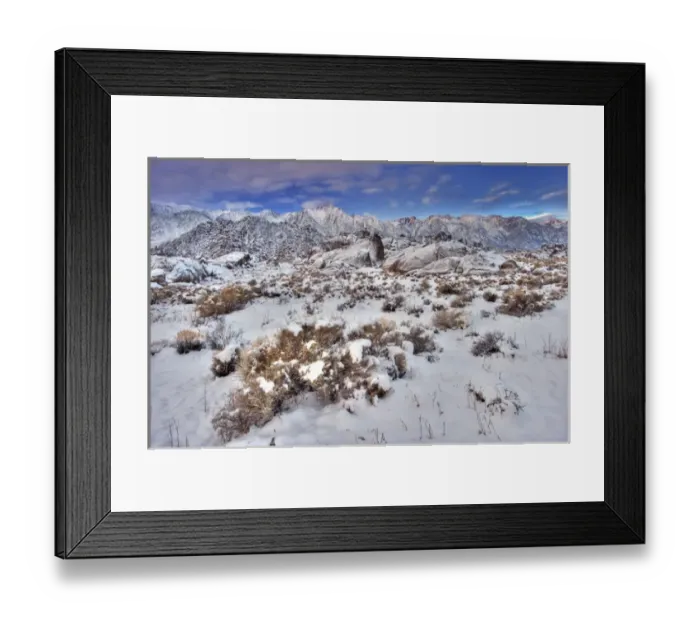 Framed Print : USA, California, Eastern Sierra Mountains, Alabama Hills. Snow-covered landscape Framed Print : USA, California, Eastern Sierra Mountains, Alabama Hills. Snow-covered landscape