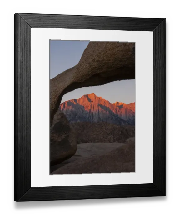 Framed Print : USA, California, Alabama Hills. Mountains seen through Mobius Arch at sunrise. Credit as Framed Print : USA, California, Alabama Hills. Mountains seen through Mobius Arch at sunrise. Credit as