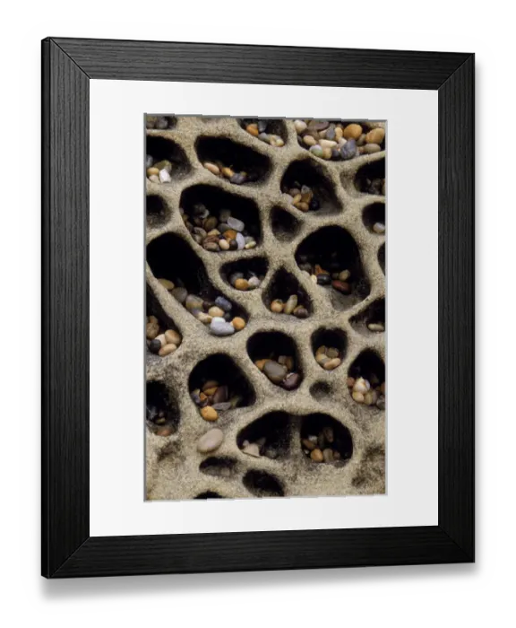 Framed Print : USA, California. Pebbles collected in rock cavities