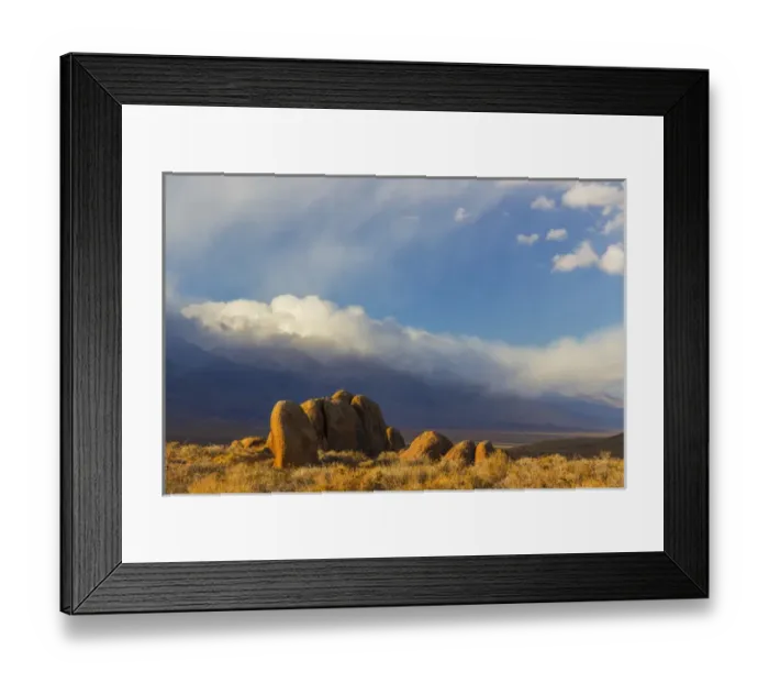 Framed Print : USA, California, Alabama Hills. Mountain and desert landscape Framed Print : USA, California, Alabama Hills. Mountain and desert landscape
