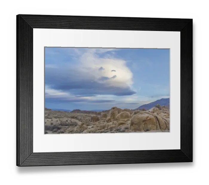 Framed Print : USA, California, Sierra Nevada Mountains. Clouds over the Alabama Hills. Credit as Framed Print : USA, California, Sierra Nevada Mountains. Clouds over the Alabama Hills. Credit as