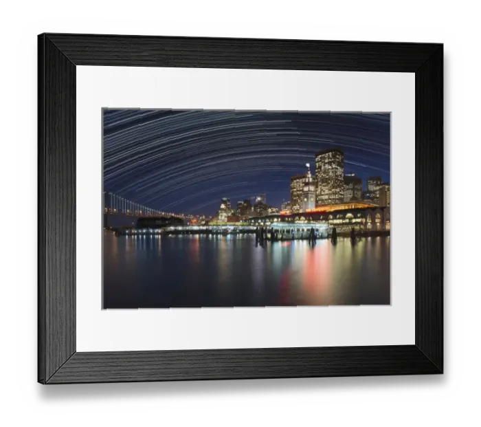 Framed Print : USA, California, San Francisco. Composite of star trails above downtown. Credit as Framed Print : USA, California, San Francisco. Composite of star trails above downtown. Credit as