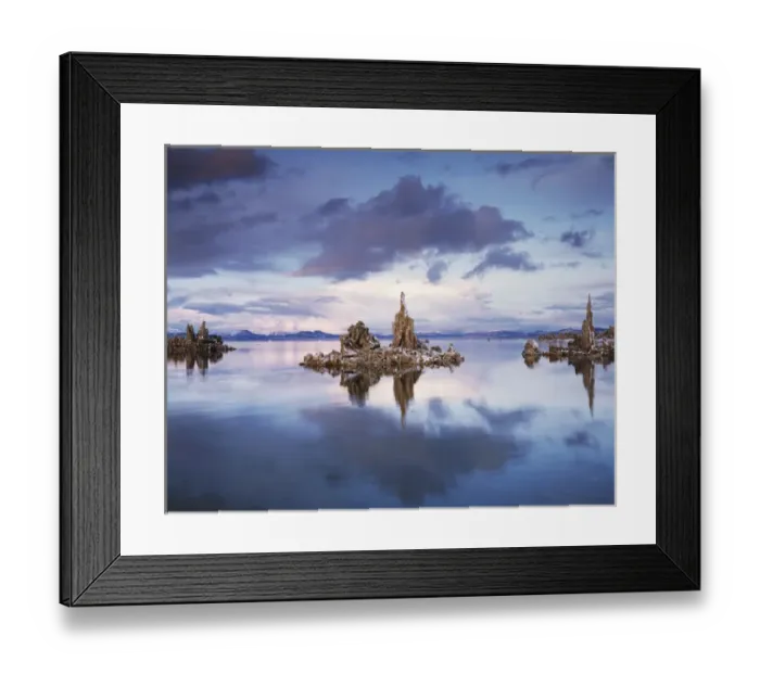Framed Print : CTF-012. California, Sierra Nevada Mountains, Tufa formations reflecting in Mono Lake