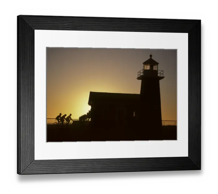 Framed Print : Lighthouse, Bicycling, Sunset, Santa Cruz, California