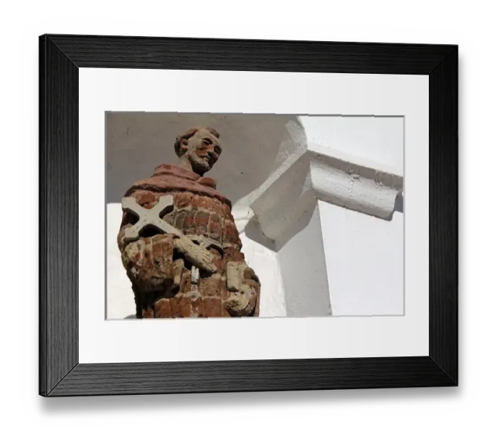 Framed Print : USA, California, Oceanside. Brick statue of saint at Old Mission San Luis Rey de Francia Framed Print : USA, California, Oceanside. Brick statue of saint at Old Mission San Luis Rey de Francia