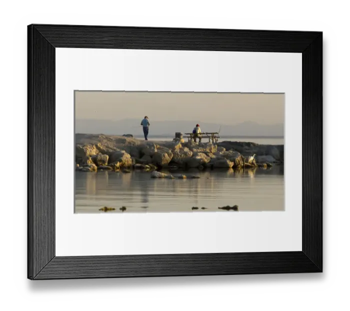 Framed Print : USA, California, Salton Sea. Men fishing at sunset in Salton Sea Framed Print : USA, California, Salton Sea. Men fishing at sunset in Salton Sea