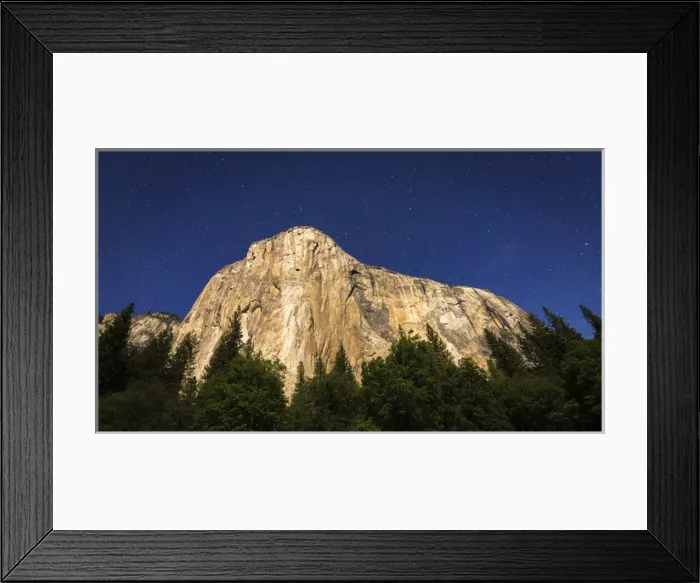 Framed Print : El Capitan under a starry moonlit night (climbers headlamps visible), Yosemite National Park