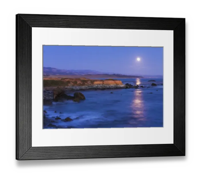 Framed Print : Full moon rising over Piedras Blancas elephant seal rookery, San Simeon, California USA Framed Print : Full moon rising over Piedras Blancas elephant seal rookery, San Simeon, California USA