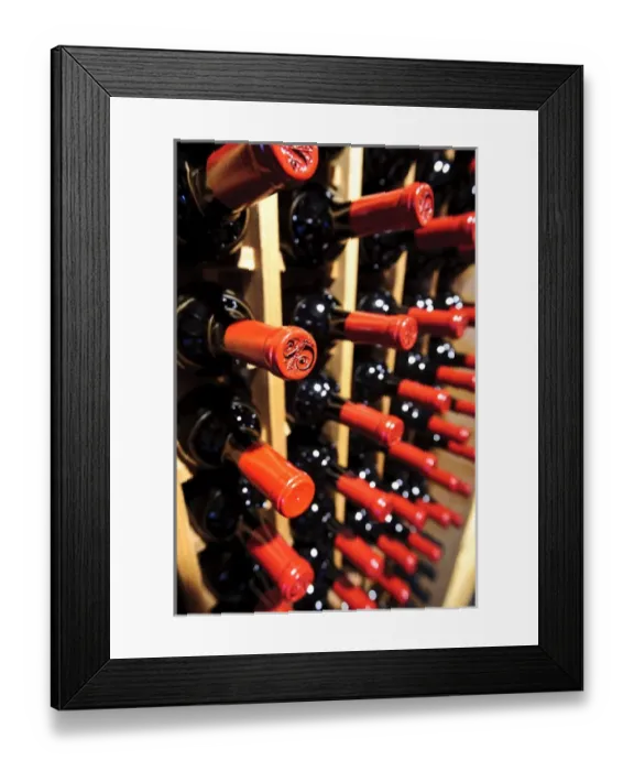 Framed Print : USA, California, Temecula. Wine bottles in a rack Framed Print : USA, California, Temecula. Wine bottles in a rack