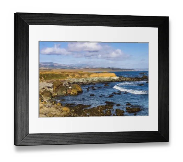 Framed Print : Rocky coastline at Piedras Blancas elephant seal rookery, San Simeon, California USA