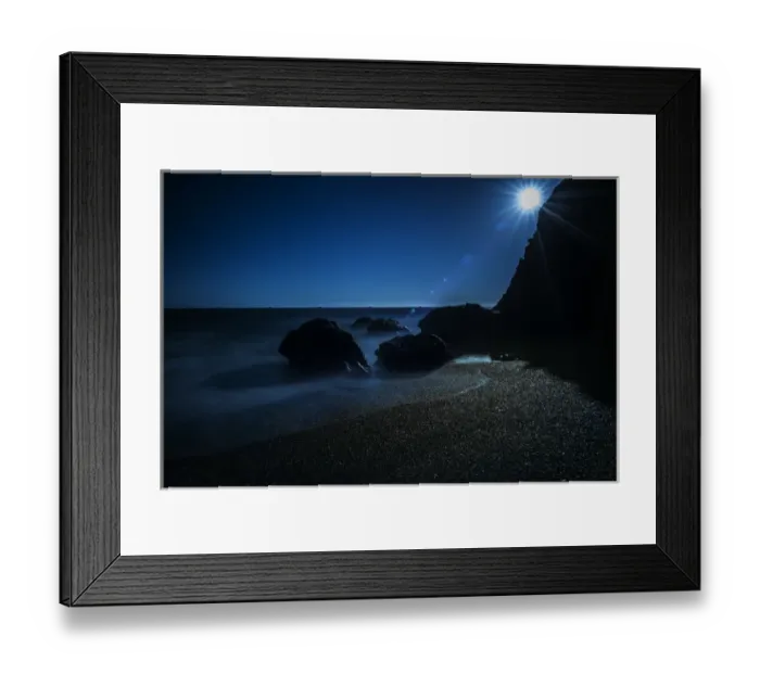 Framed Print : Long exposure of sun on beach and rocks on northern California coastline Framed Print : Long exposure of sun on beach and rocks on northern California coastline