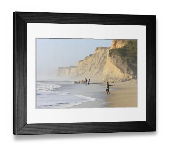 Framed Print : Kids playing on beach. Santa Cruz coast, California, US. Hazy day at the Beach Framed Print : Kids playing on beach. Santa Cruz coast, California, US. Hazy day at the Beach