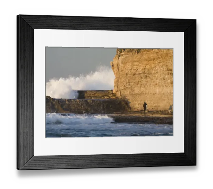 Framed Print : Surfer sizing up the challenge. Santa Cruz coast, California, US Framed Print : Surfer sizing up the challenge. Santa Cruz coast, California, US