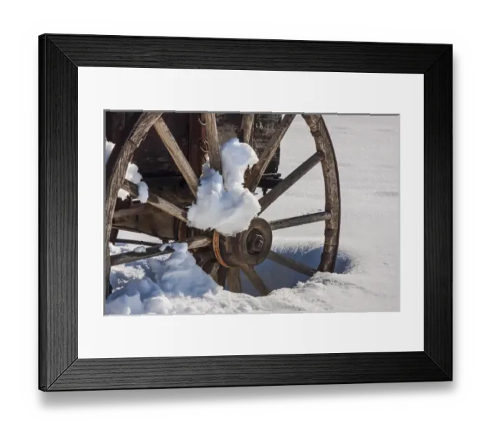 Framed Print : Wagon Wheel in snow, California Framed Print : Wagon Wheel in snow, California