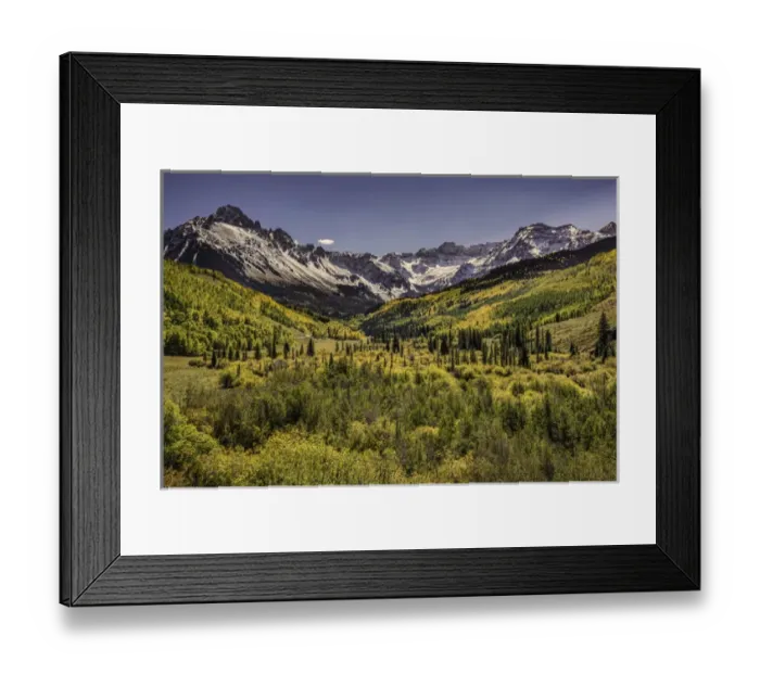 Framed Print : Autumn aspen trees and Sneffels Range, Mount Sneffels Wilderness, Uncompahgre National Forest