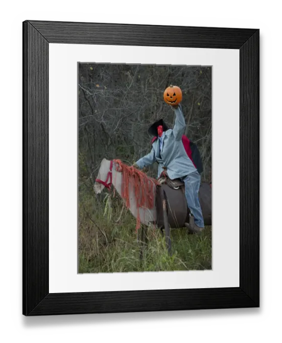 Framed Print : USA, Colorado, Crystal River Valley. Roadside Halloween display of a manikin on a horse Framed Print : USA, Colorado, Crystal River Valley. Roadside Halloween display of a manikin on a horse