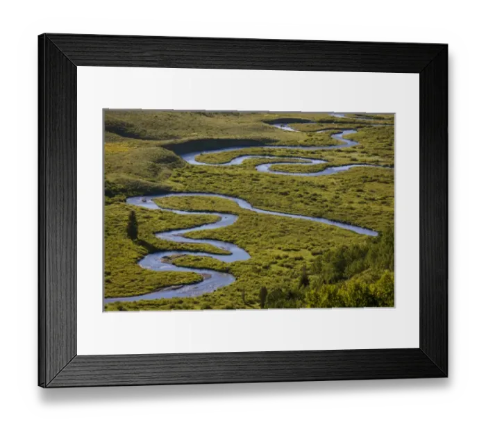 Framed Print : USA, Colorado, Gunnison National Forest. Overview of the upper East Rivers meandering pattern Framed Print : USA, Colorado, Gunnison National Forest. Overview of the upper East Rivers meandering pattern