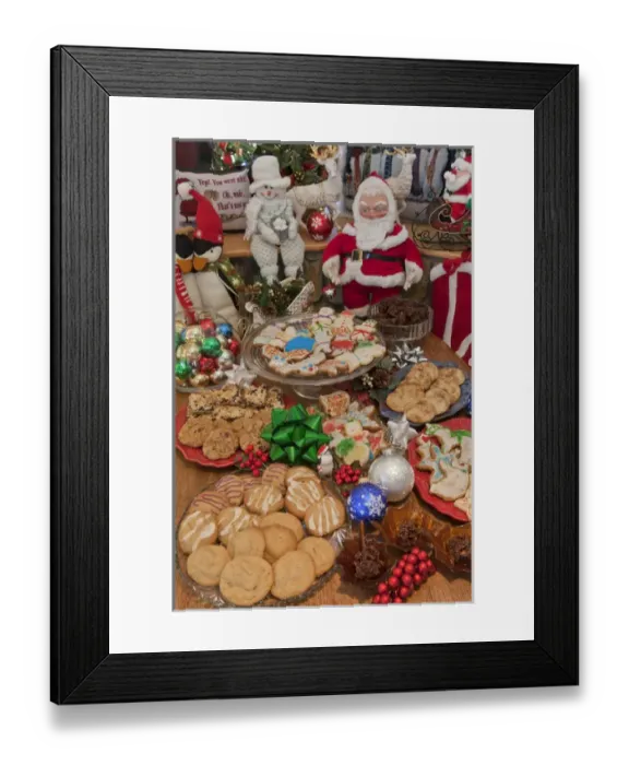 Framed Print : USA, Colorado, Woodland Park. Display of festive cookies during the Christmas season