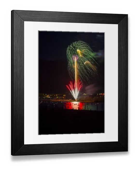 Framed Print : USA, Colorado, Frisco, Dillon Reservoir. Fireworks display on July 4th. Credit as