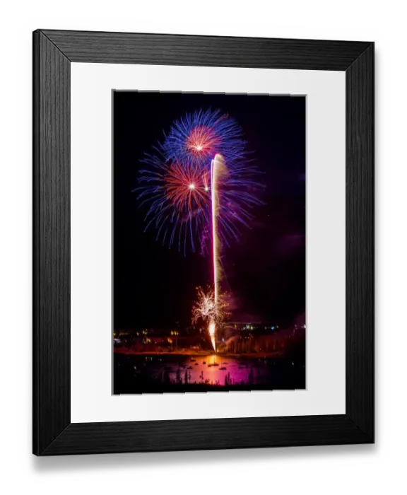 Framed Print : USA, Colorado, Frisco, Dillon Reservoir. Fireworks display on July 4th. Credit as