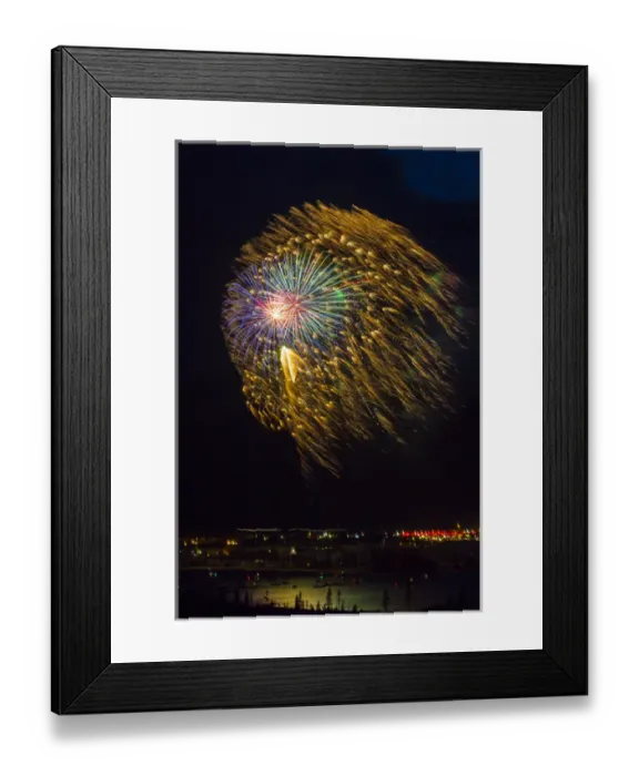 Framed Print : USA, Colorado, Frisco, Dillon Reservoir. Fireworks display on July 4th. Credit as