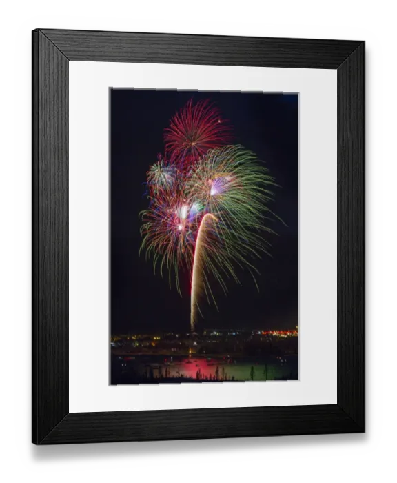 Framed Print : USA, Colorado, Frisco, Dillon Reservoir. Fireworks display on July 4th. Credit as