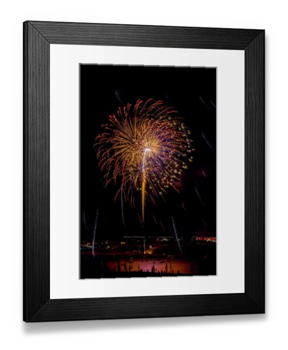 Framed Print : USA, Colorado, Frisco, Dillon Reservoir. Fireworks display on July 4th. Credit as