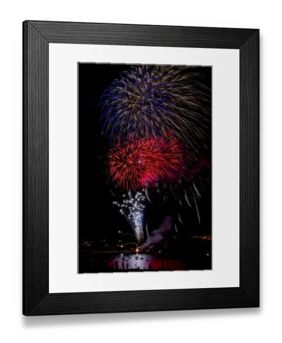 Framed Print : USA, Colorado, Frisco, Dillon Reservoir. Fireworks display on July 4th. Credit as