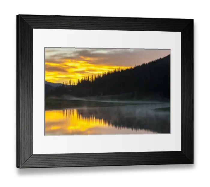 Framed Print : USA, Colorado, Rocky Mountain National Park. Foggy sunrise on Poudre Lake. Credit as Framed Print : USA, Colorado, Rocky Mountain National Park. Foggy sunrise on Poudre Lake. Credit as