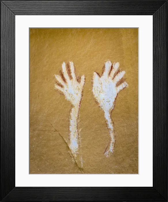 Framed Print : USA, Colorado. Pictograph of hands in Canyon Pintado National Historic District. Credit as