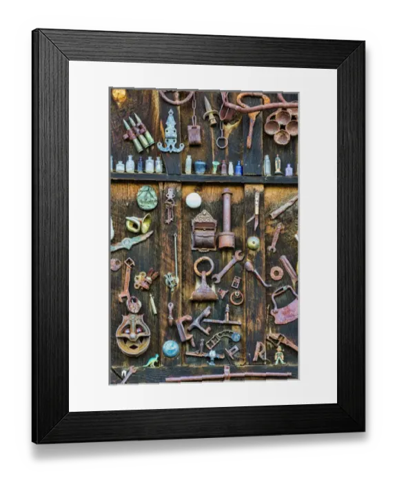 Framed Print : USA, Colorado, Crested Butte. Antique collection on wall Framed Print : USA, Colorado, Crested Butte. Antique collection on wall