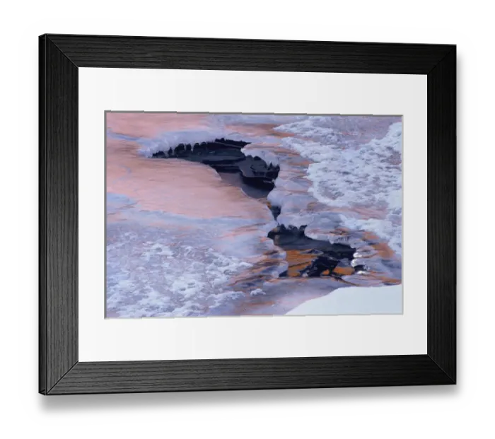 Framed Print : USA, Colorado, Lyons. Ice and snow pattern in Saint Vrain River at sunset. Credit as Framed Print : USA, Colorado, Lyons. Ice and snow pattern in Saint Vrain River at sunset. Credit as