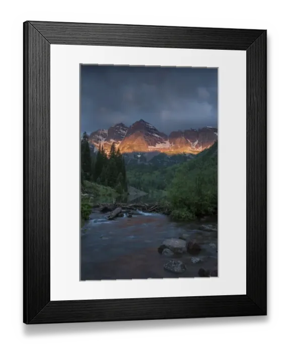 Framed Print : USA, Colorado, Maroon Bells State Park. Summer sunrise storm clouds on Maroon Bells mountains Framed Print : USA, Colorado, Maroon Bells State Park. Summer sunrise storm clouds on Maroon Bells mountains