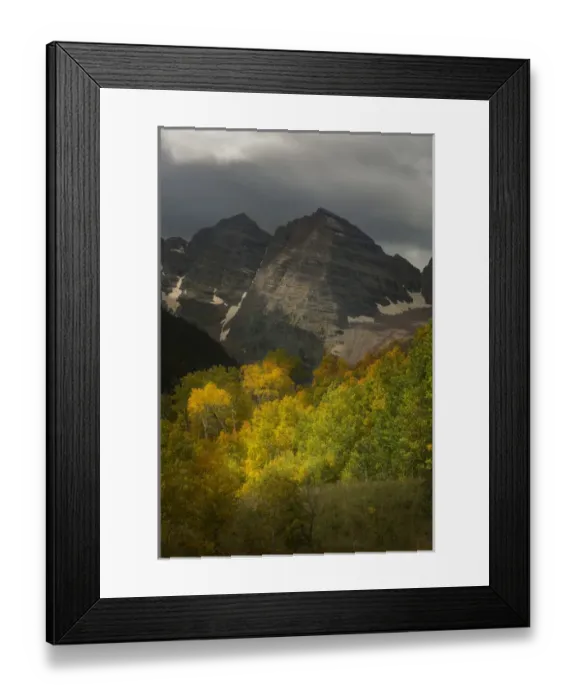 Framed Print : USA, Colorado, Maroon Bells State Park. Storm over Maroon Bells peaks. Credit as