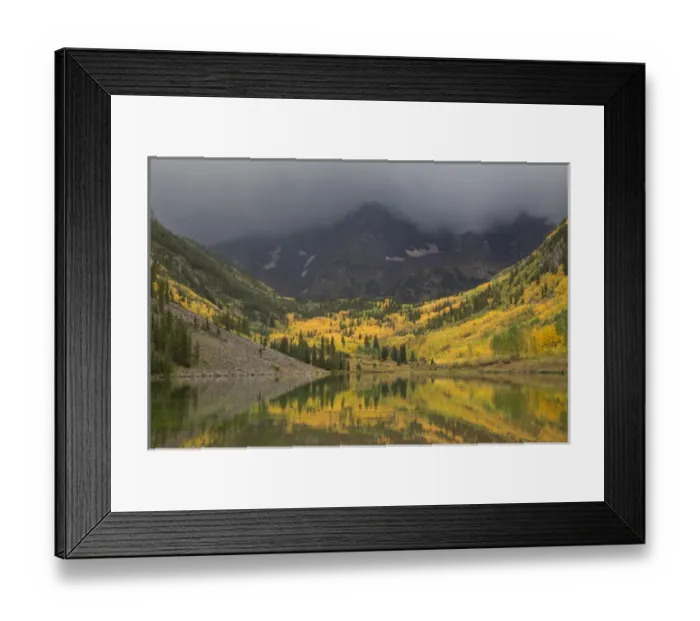 Framed Print : USA, Colorado, Maroon Bells State Park. Autumn storm clouds on Maroon Bells mountains