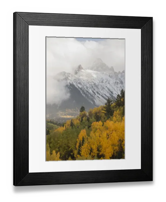 Framed Print : USA, Colorado, Sneffels Range. Snow clouds over Mt Sneffels at sunset. Credit as