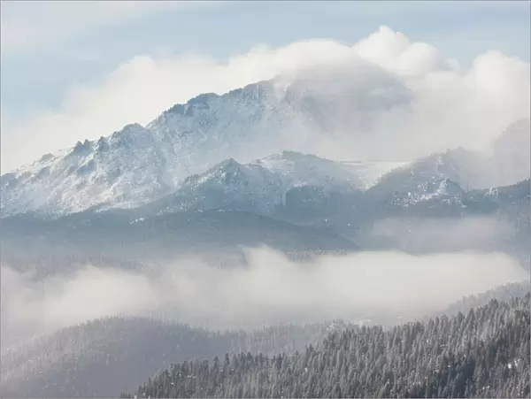 USA, Colorado. Morning winter storm above Pikes Peak