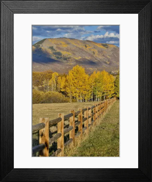 Framed Print : Mountains around Township of Aspen fall along Owl Creek Road with wooden fence autumn Framed Print : Mountains around Township of Aspen fall along Owl Creek Road with wooden fence autumn