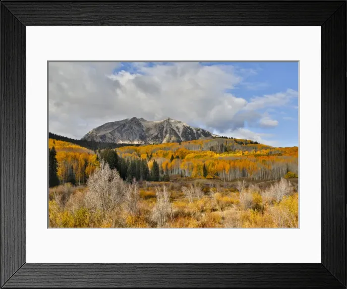 Framed Print : Rocky Mountains Colorado Fall Colors of Aspens, Keebler Pass, with mountain looming above