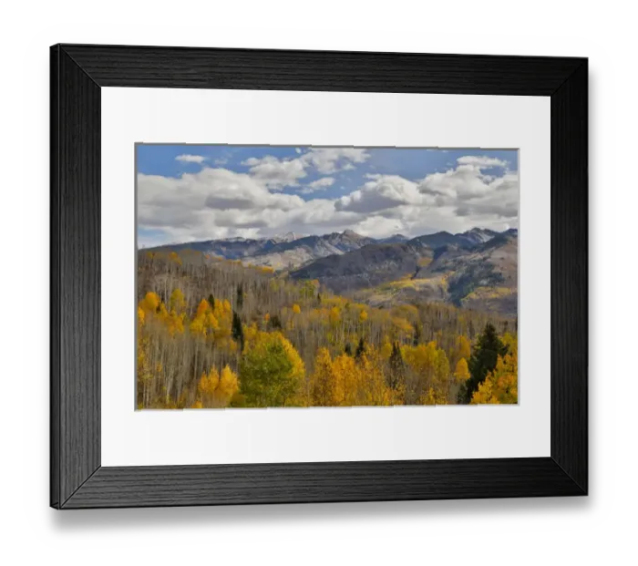 Framed Print : Rocky Mountains Colorado Fall Colors of Aspens and Oaks Keebler Pass, with mountain
