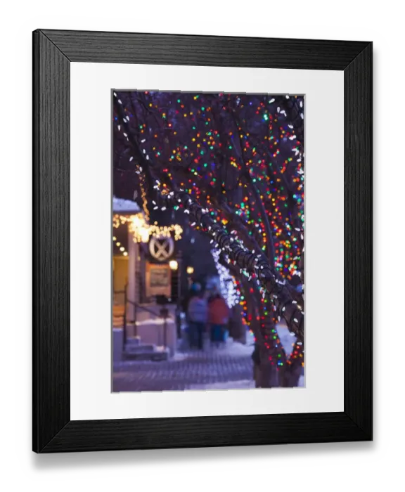 Framed Print : USA, Colorado, Aspen, Christmas tree lights, Mill Street Mall