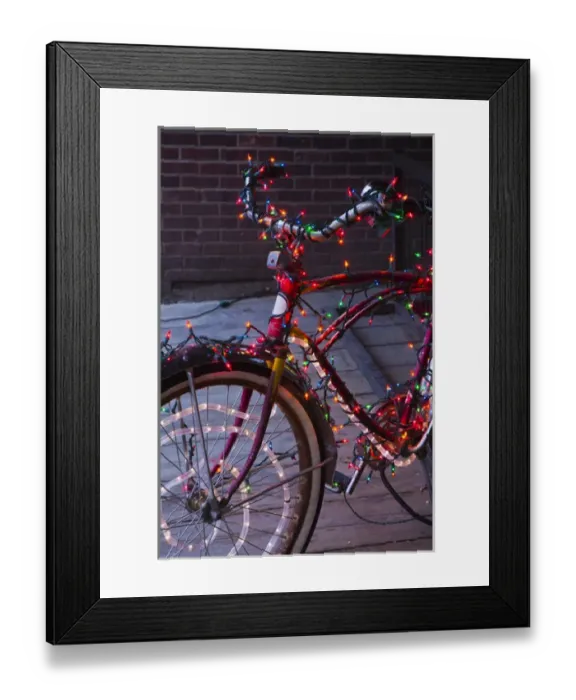 Framed Print : USA, Colorado, Crested Butte, Elk Avenue, bicycle covered in colored lights Framed Print : USA, Colorado, Crested Butte, Elk Avenue, bicycle covered in colored lights