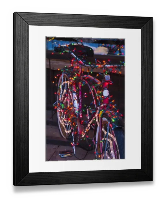 Framed Print : USA, Colorado, Crested Butte, Elk Avenue, bicycle covered in colored lights Framed Print : USA, Colorado, Crested Butte, Elk Avenue, bicycle covered in colored lights