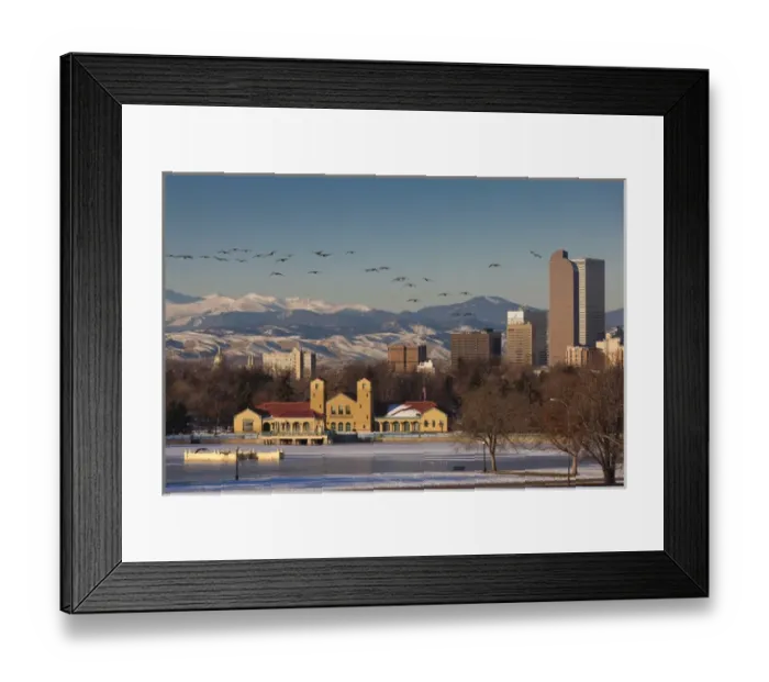 Framed Print : USA, Colorado, Denver, city view from City Park, dawn