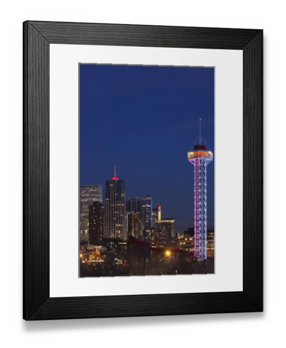 Framed Print : USA, Colorado, Denver, city view from the west at dusk with Elitch Gardens theme Framed Print : USA, Colorado, Denver, city view from the west at dusk with Elitch Gardens theme