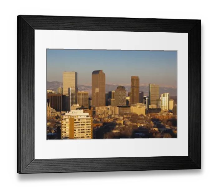 Framed Print : USA, Colorado, Denver, elevated view of downtown from Cheesman Park, dawn Framed Print : USA, Colorado, Denver, elevated view of downtown from Cheesman Park, dawn
