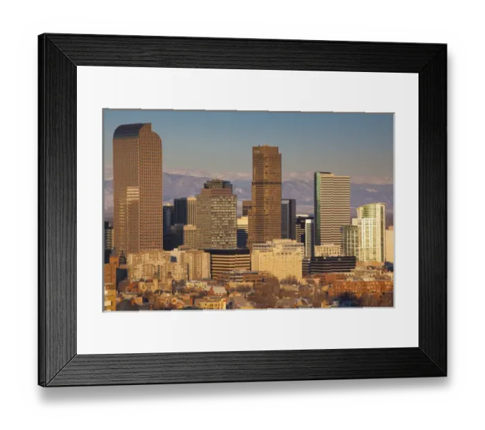 Framed Print : USA, Colorado, Denver, elevated view of downtown from Cheesman Park, dawn Framed Print : USA, Colorado, Denver, elevated view of downtown from Cheesman Park, dawn