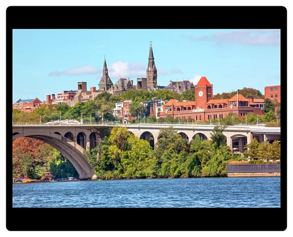 Key Bridge Potomac River Georgetown University Washington DC from Roosevelt Island