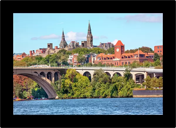 Key Bridge Potomac River Georgetown University Washington DC from Roosevelt Island